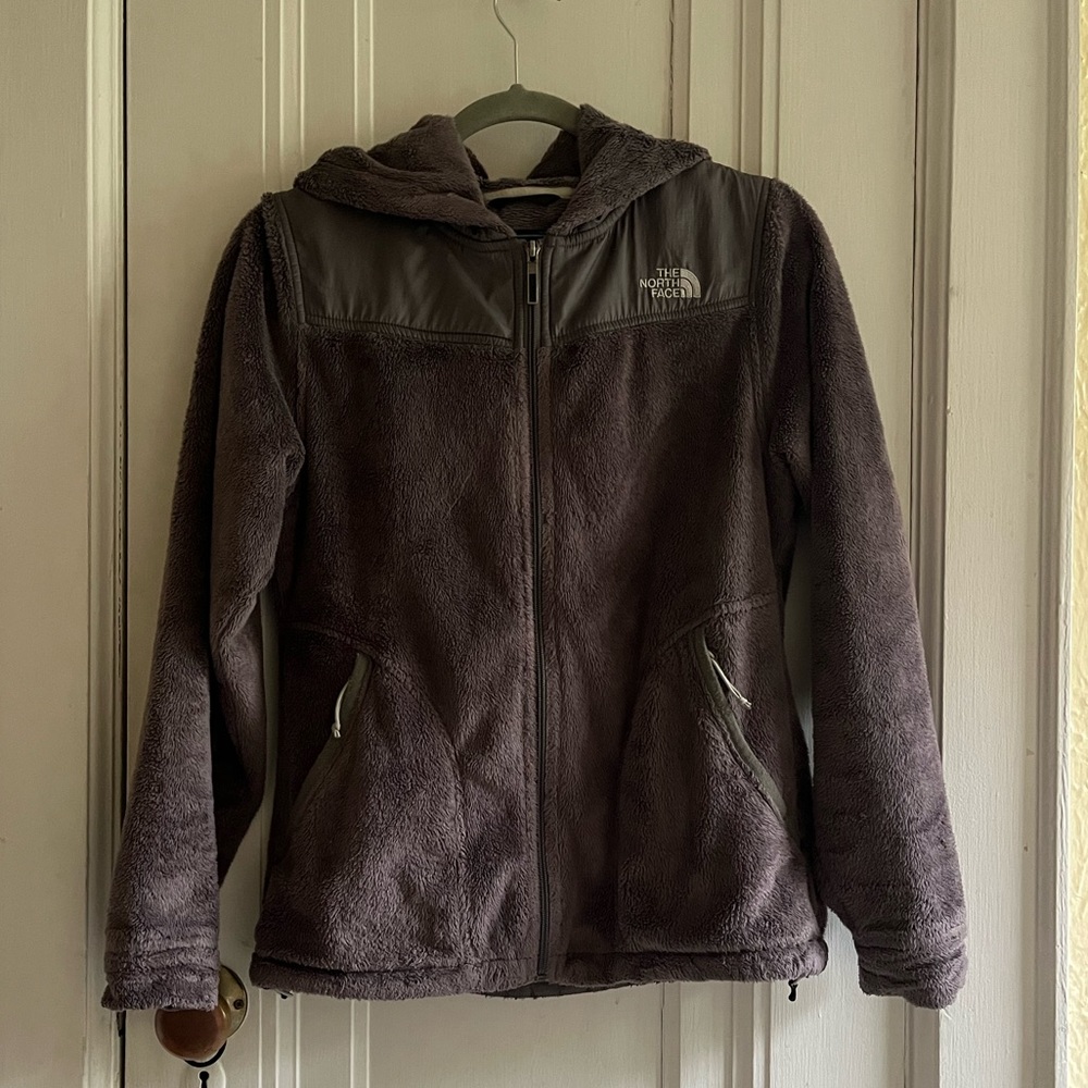 The North Face hooded zip up gray fleece